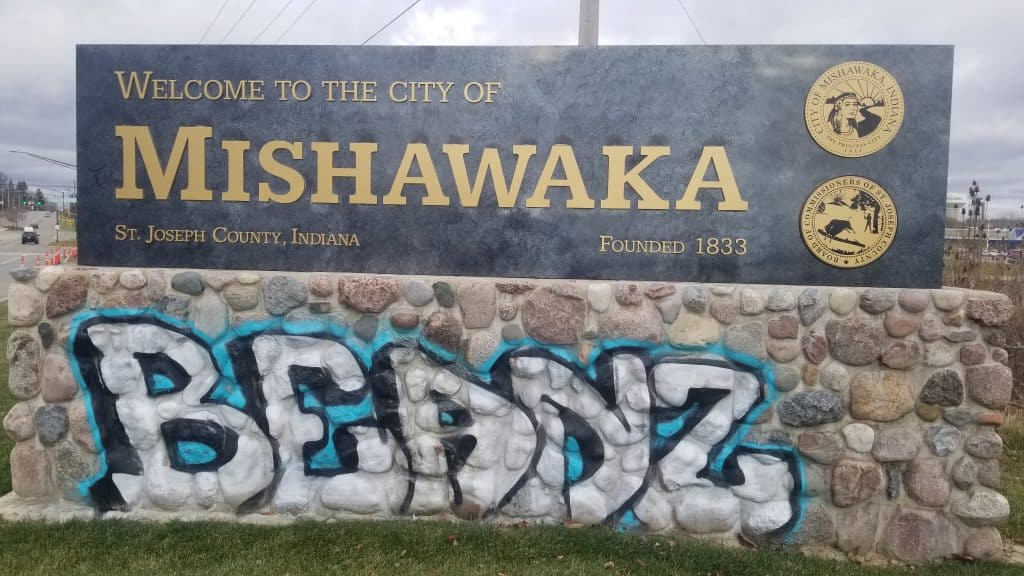 Mishawaka Sign Graffiti Removal Before Commercial Power Washing