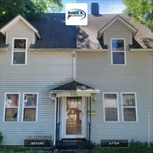 South Bend, In 1 Side By Side Comparison Of Dirty And Clean Vinyl Siding And Roofing On A Two Story House.