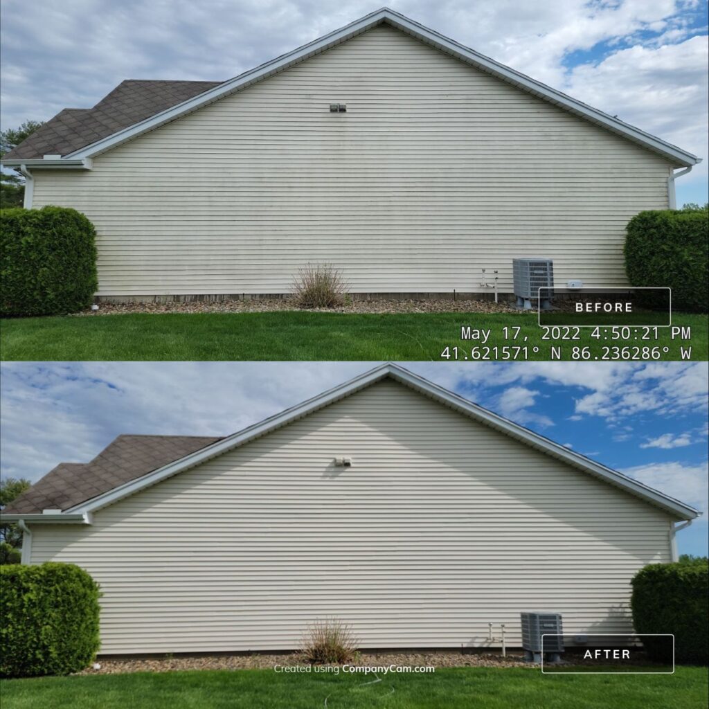 Soft Washing Vs Pressure Washing: Why The Difference Matters For Your South Bend Home This Summer 1 This Vinyl Siding Was Restored To Its Original Clean Look After Our Soft Wash Treatment Safely Eliminated Organic Growth And Algae. — Double A Power Washing