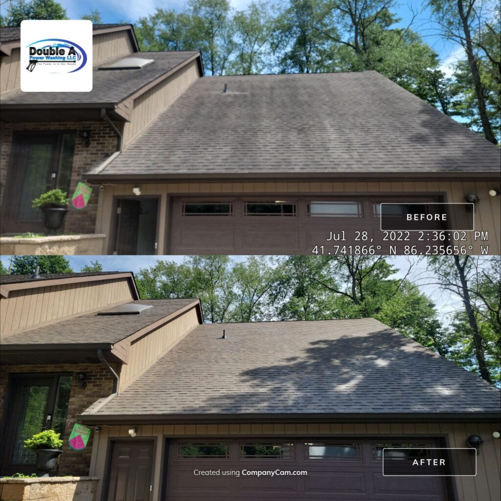 Roof Soft Wash For Lakeshore Homes Near Grand Beach And New Buffalo: What Those Black Streaks Are Doing To Your Shingles 1 Our Soft Wash Roof Treatment Safely Eliminates Dark Algae Streaks To Restore The Beauty And Extend The Life Of Your Shingles. — Double A Power Washing