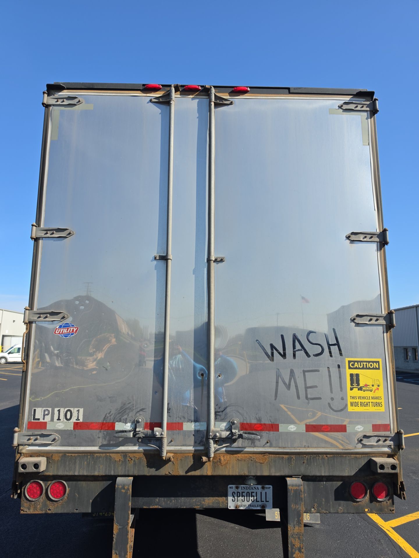This Semi-Trailer'S Heavy Road Grime And 'Wash Me!!' Message Highlight The Need For Regular Fleet Washing To Maintain A Professional Brand Image. Double A Power Washing