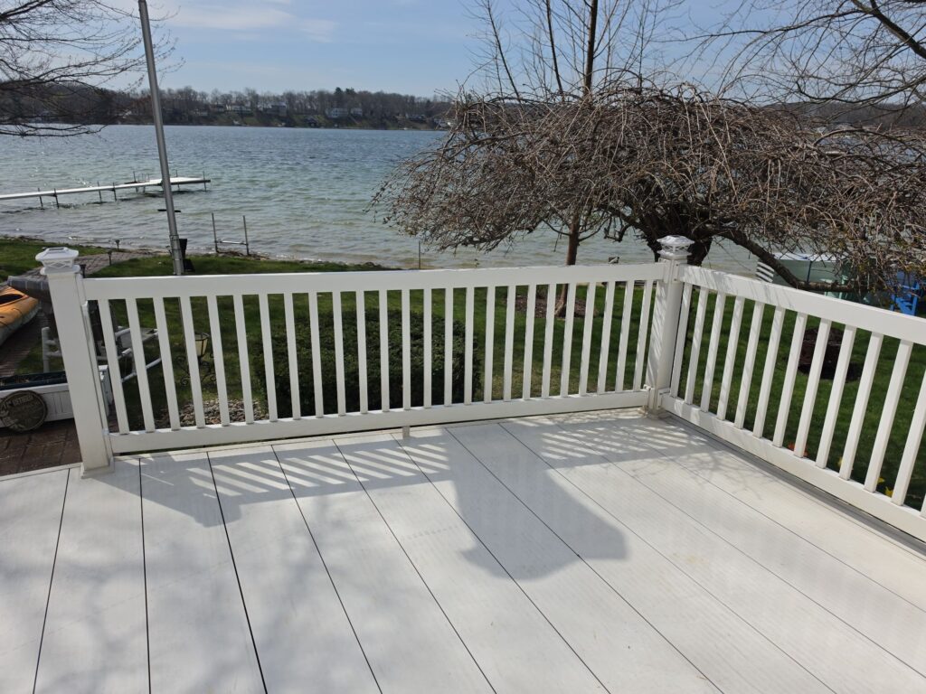 Our Soft Wash Service Restored This Lakeside Vinyl Deck And Railing To A Bright, Clean Finish, Perfect For Enjoying The View. Deck Cleaning. Double A Power Washing