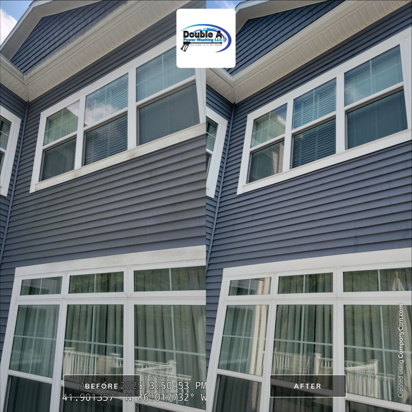 Before And After: This Side-By-Side Comparison Shows How Our Soft Wash Method Safely Eliminates Organic Growth And Dirt From Vinyl Siding And Window Trim.. Double A Power Washing