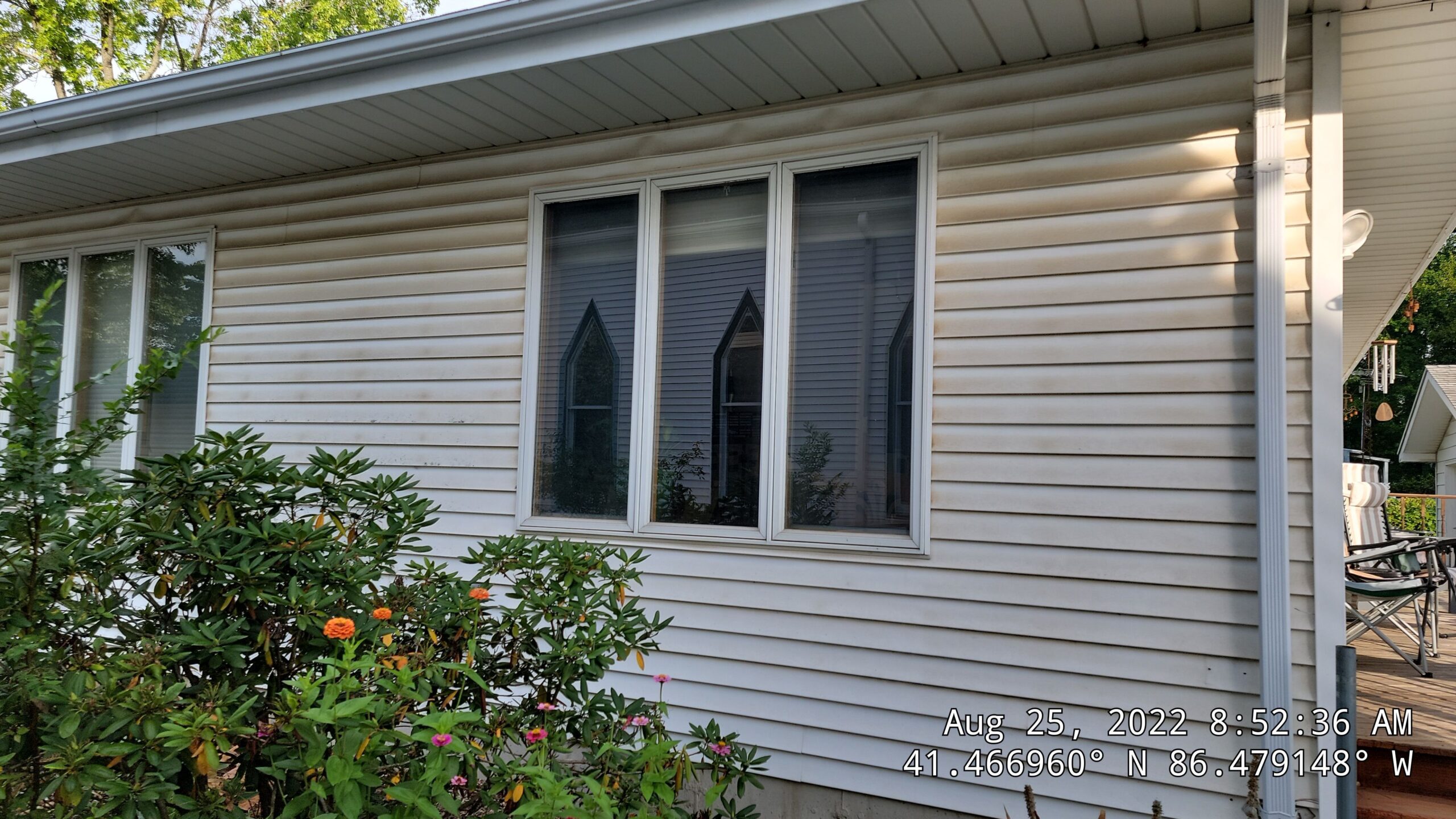 Before: This Home'S Vinyl Siding Showed Noticeable Organic Staining And Dirt Buildup Under The Eaves Before Receiving A Professional Soft Wash.. Double A Power Washing