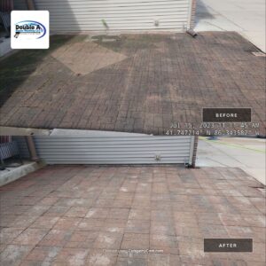 South Bend, In 2 This Before-And-After Shows How Our Professional Cleaning Completely Removes Heavy Black Algae And Moss From Brick Pavers To Restore Their Vibrant Natural Color. Concrete And Driveway Cleaning In South Bend, In. Double A Power Washing